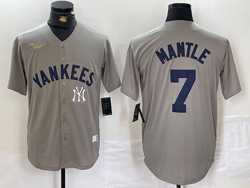 Men New York Yankees 7 Mantle Grey Throwback Nike Game 2024 MLB Jersey style 12
